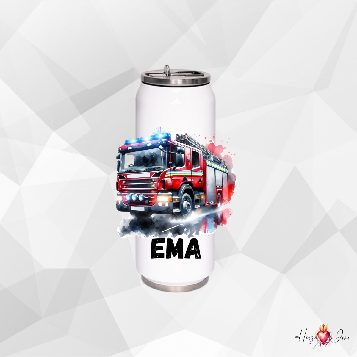 Personalisierte Trinkflasche mit Namen Thermobecher Geburtstag Feuerwehr_0028E - Herz Jesu