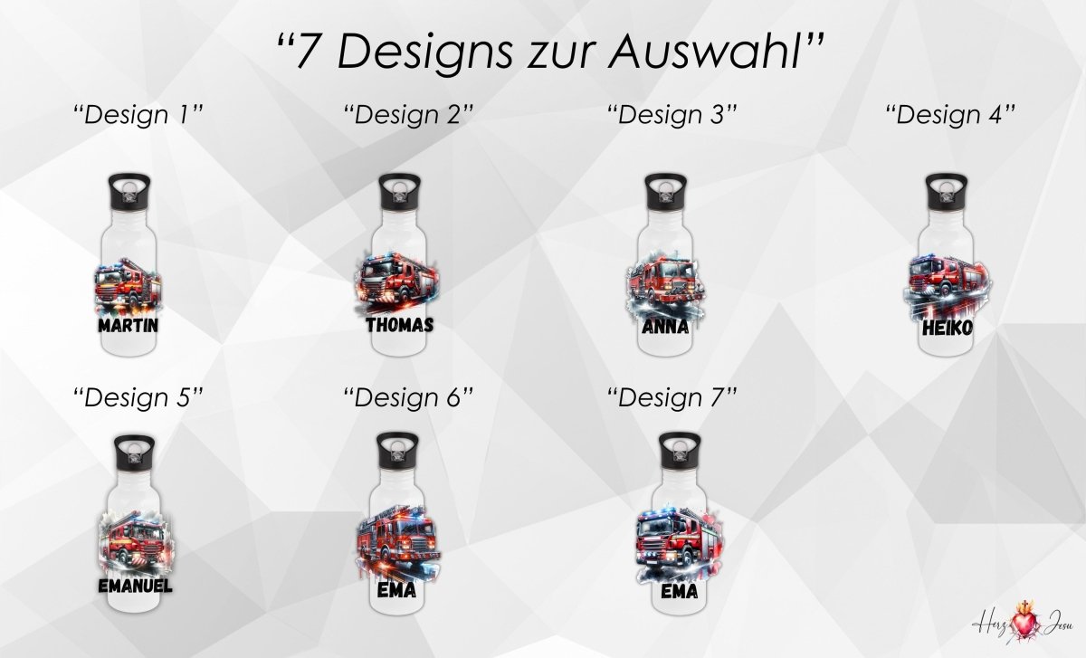 Personalisierte Trinkflasche mit Namen Thermobecher Geburtstag Feuerwehr_0028E - Herz Jesu