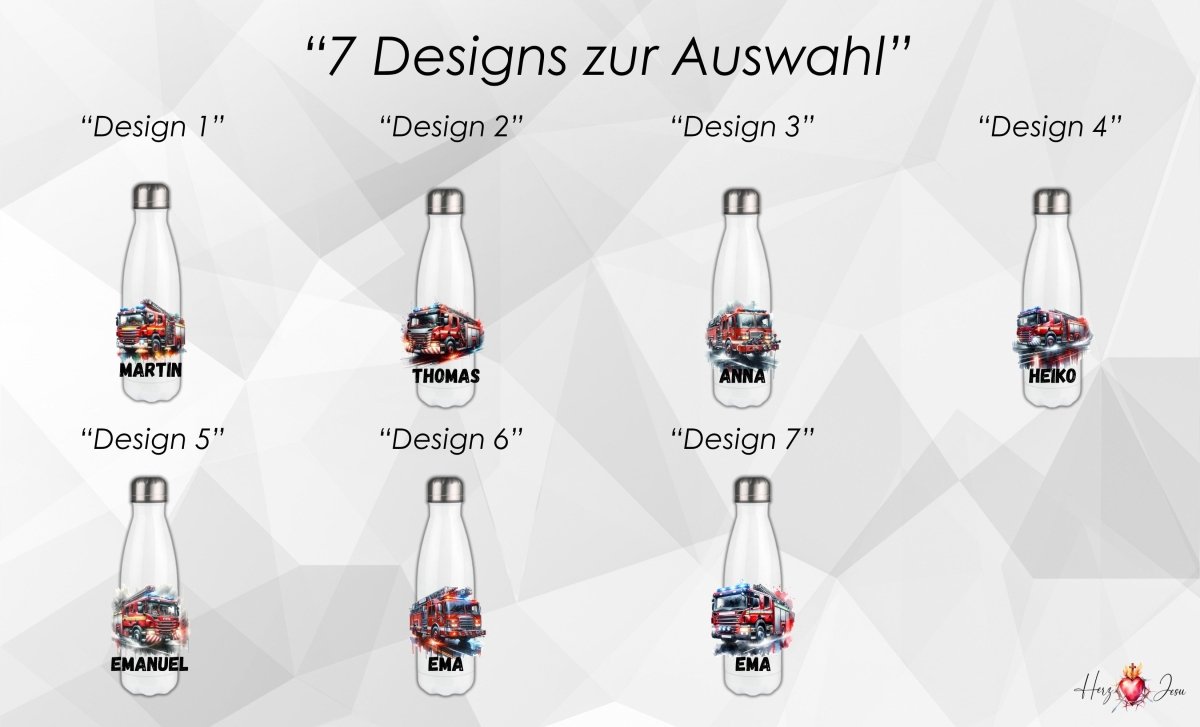 Personalisierte Trinkflasche mit Namen Thermobecher Geburtstag Feuerwehr_0028E - Herz Jesu