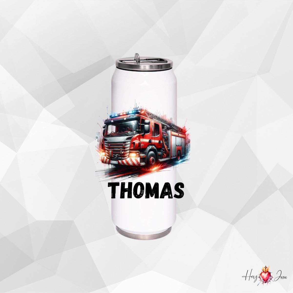 Personalisierte Trinkflasche mit Namen Thermobecher Geburtstag Feuerwehr_0028E - Herz Jesu