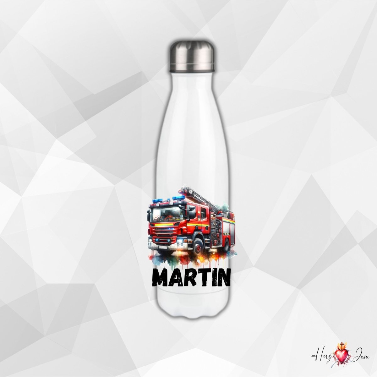 Personalisierte Trinkflasche mit Namen Thermobecher Geburtstag Feuerwehr_0028E - Herz Jesu