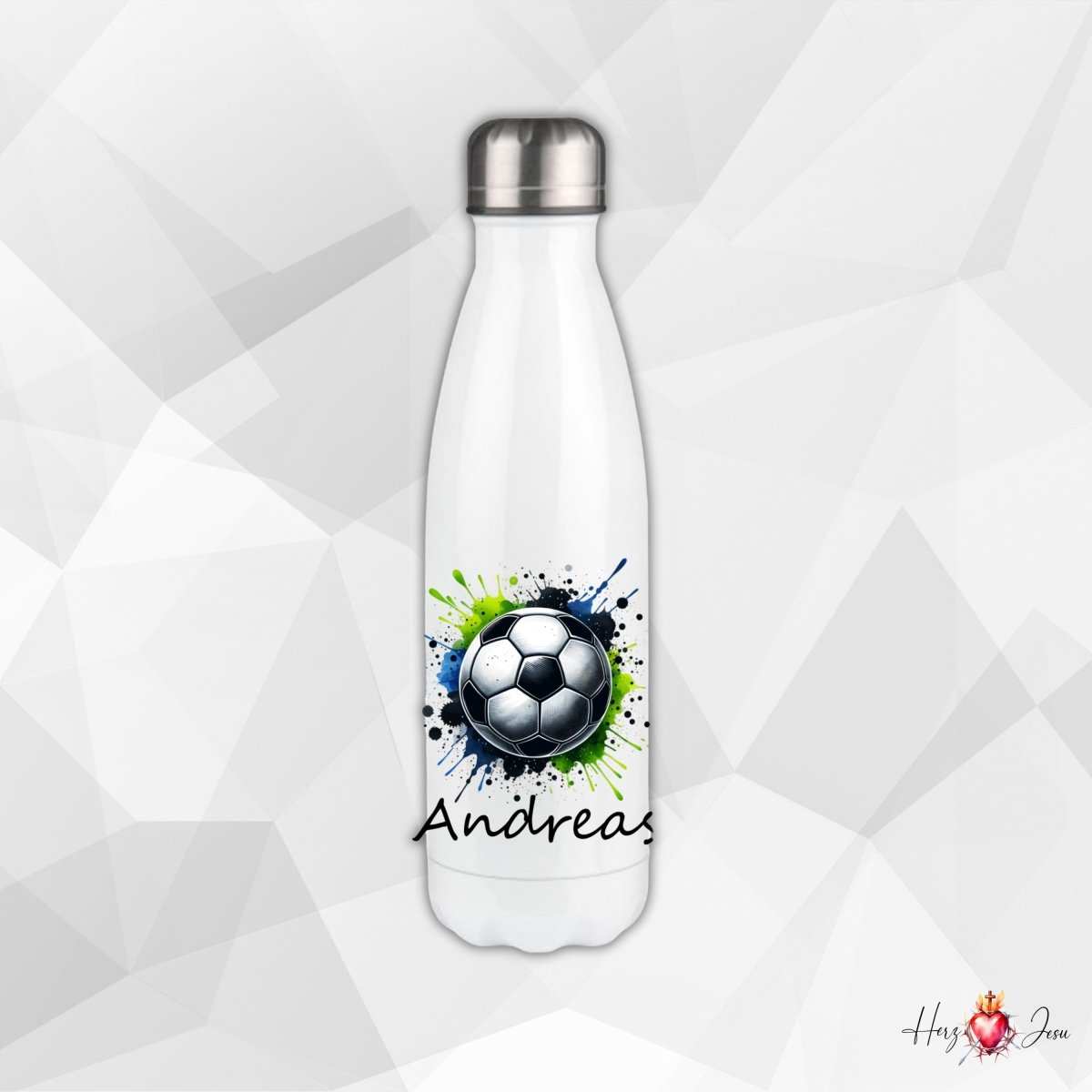 Personalisierte Trinkflasche mit Namen Thermobecher Geburtstag Fußball_0006E - Herz Jesu