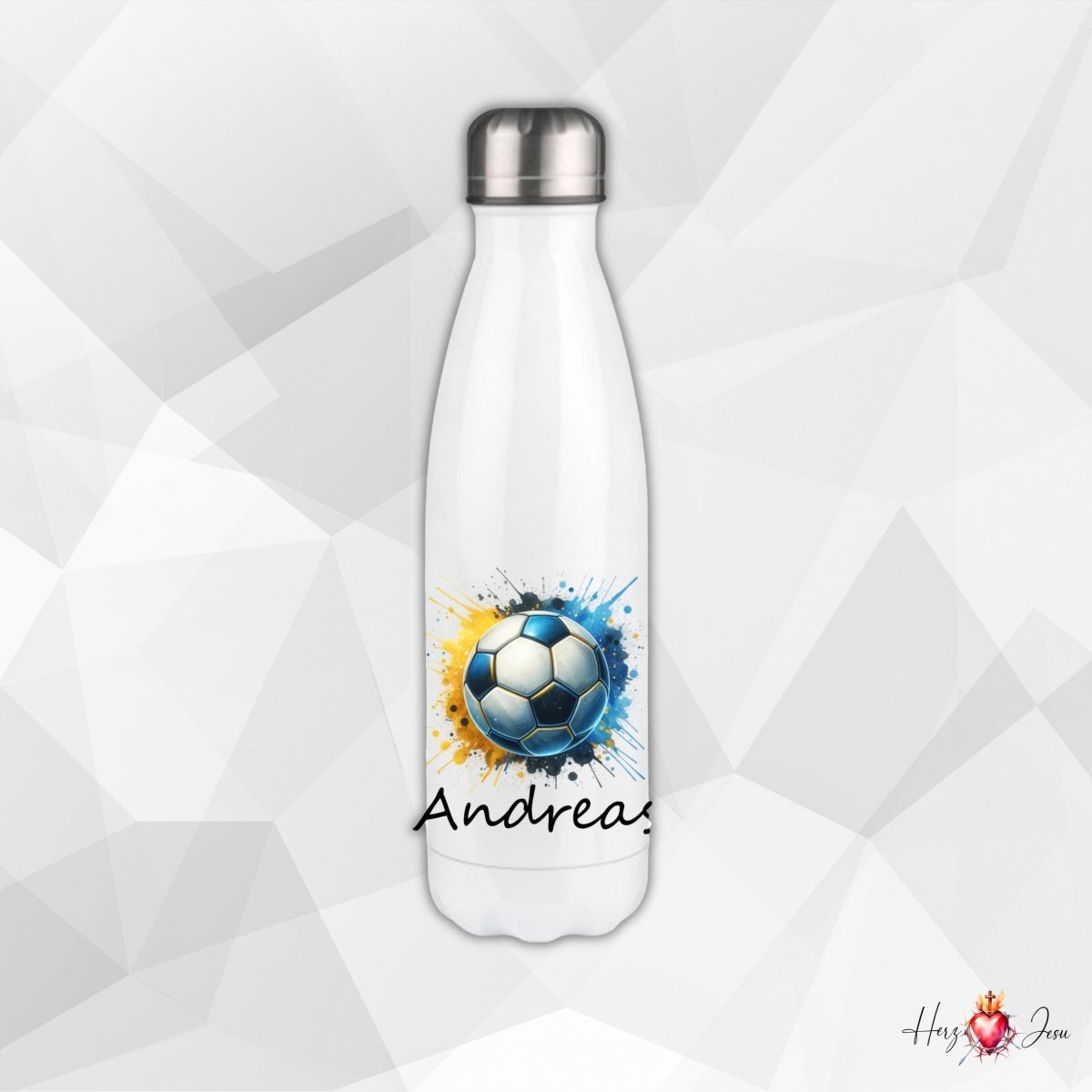 Personalisierte Trinkflasche mit Namen Thermobecher Geburtstag Fußball_0006E - Herz Jesu