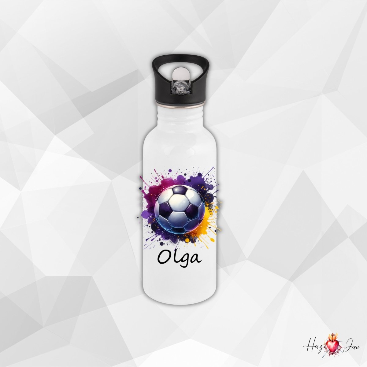 Personalisierte Trinkflasche mit Namen Thermobecher Geburtstag Fußball_0006E - Herz Jesu