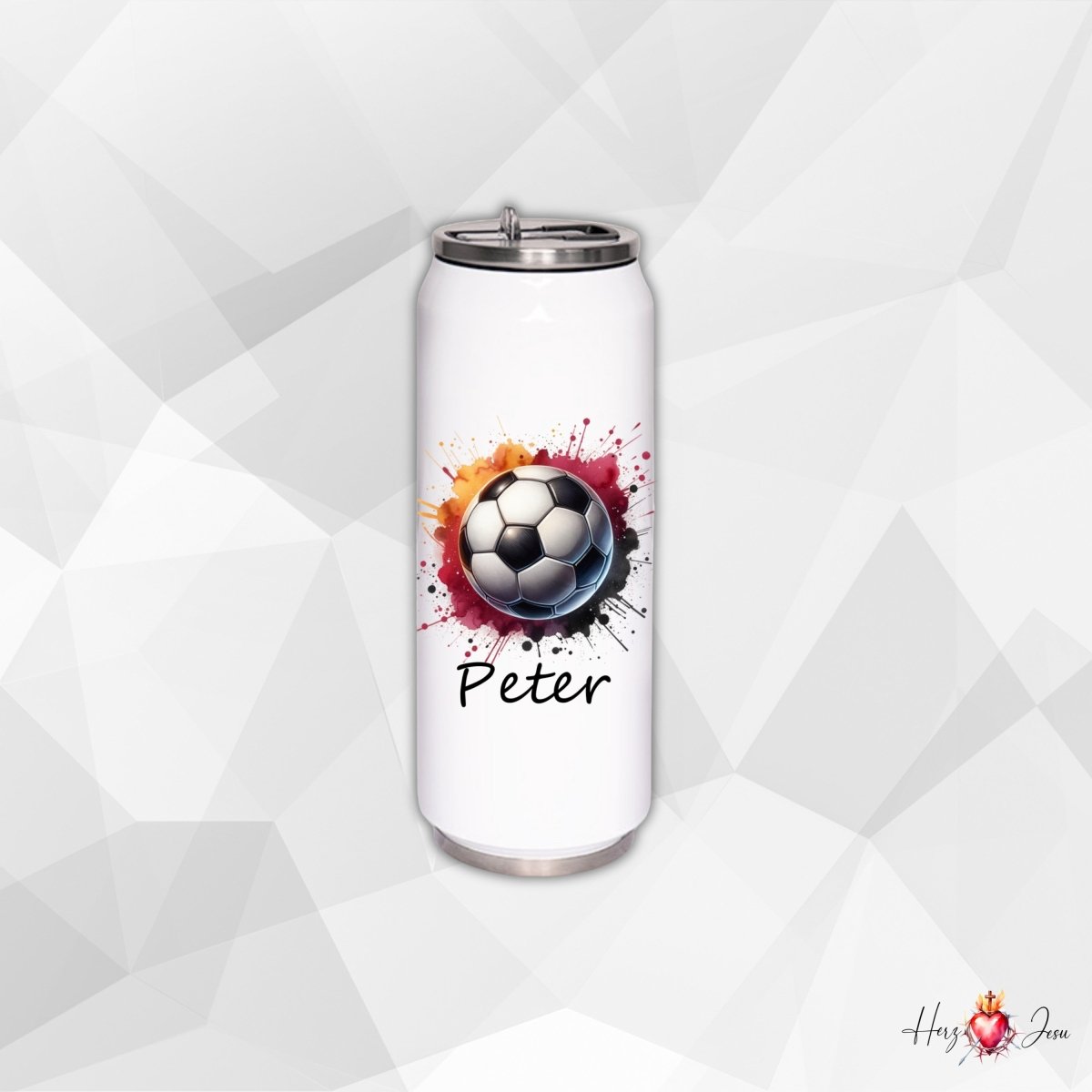 Personalisierte Trinkflasche mit Namen Thermobecher Geburtstag Fußball_0006E - Herz Jesu