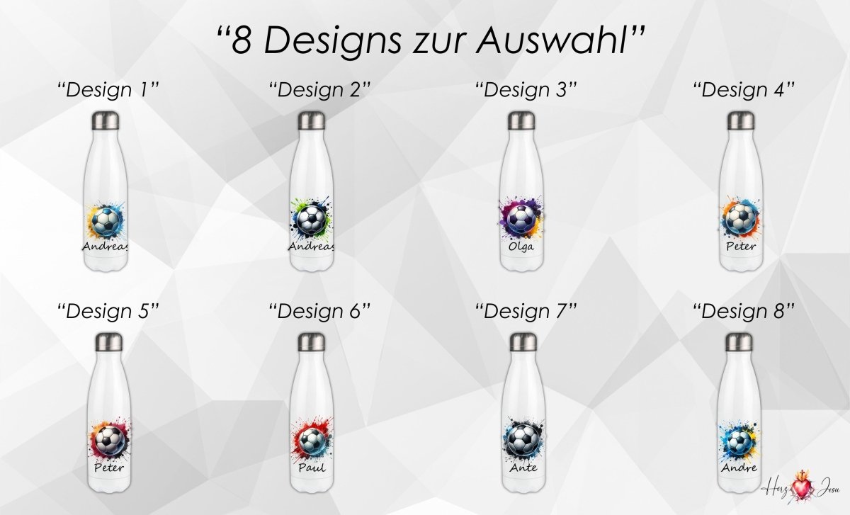 Personalisierte Trinkflasche mit Namen Thermobecher Geburtstag Fußball_0006E - Herz Jesu