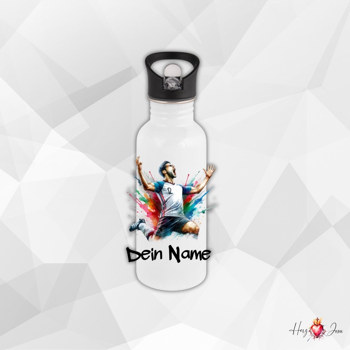 Personalisierte Trinkflasche mit Namen Thermobecher Geburtstag Fußball_0019E - Herz Jesu