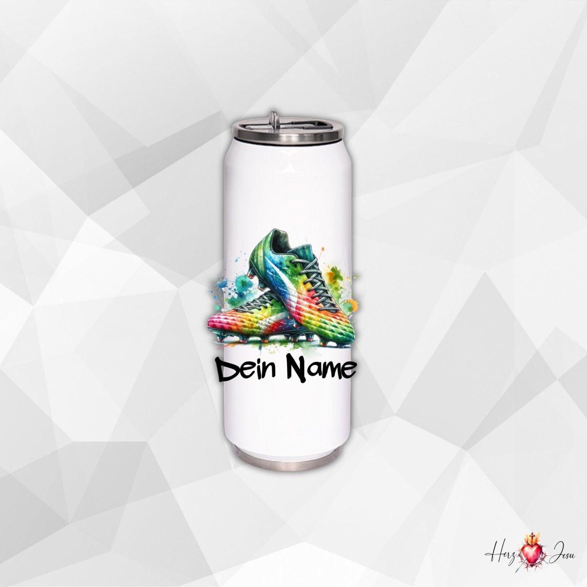Personalisierte Trinkflasche mit Namen Thermobecher Geburtstag Fußball_0019E - Herz Jesu