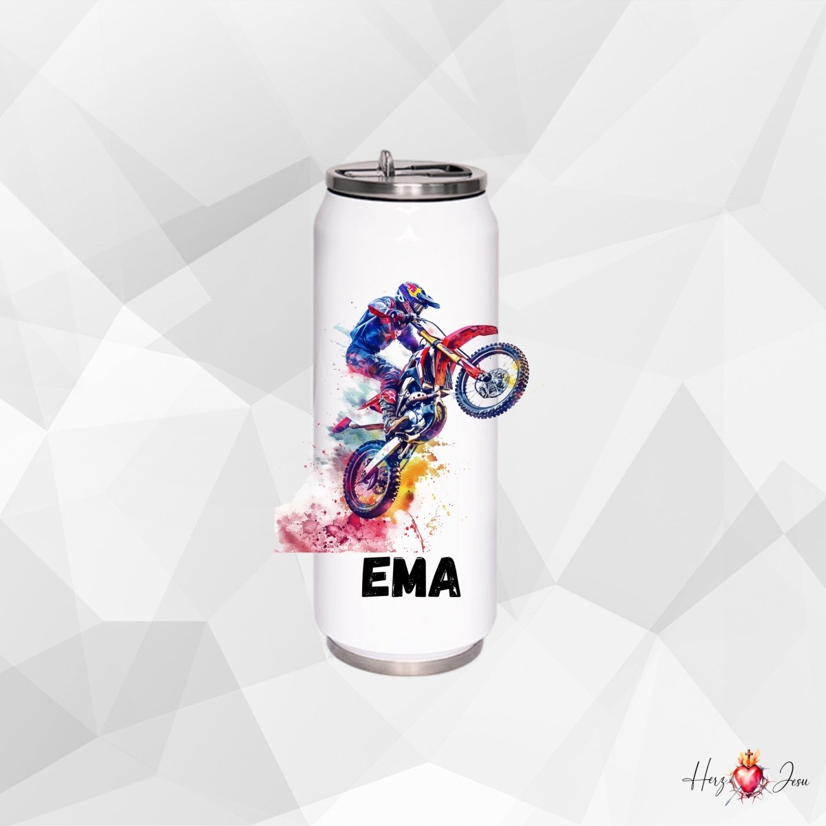 Personalisierte Trinkflasche mit Namen Thermobecher Geburtstag Motorcross_0030E - Herz Jesu