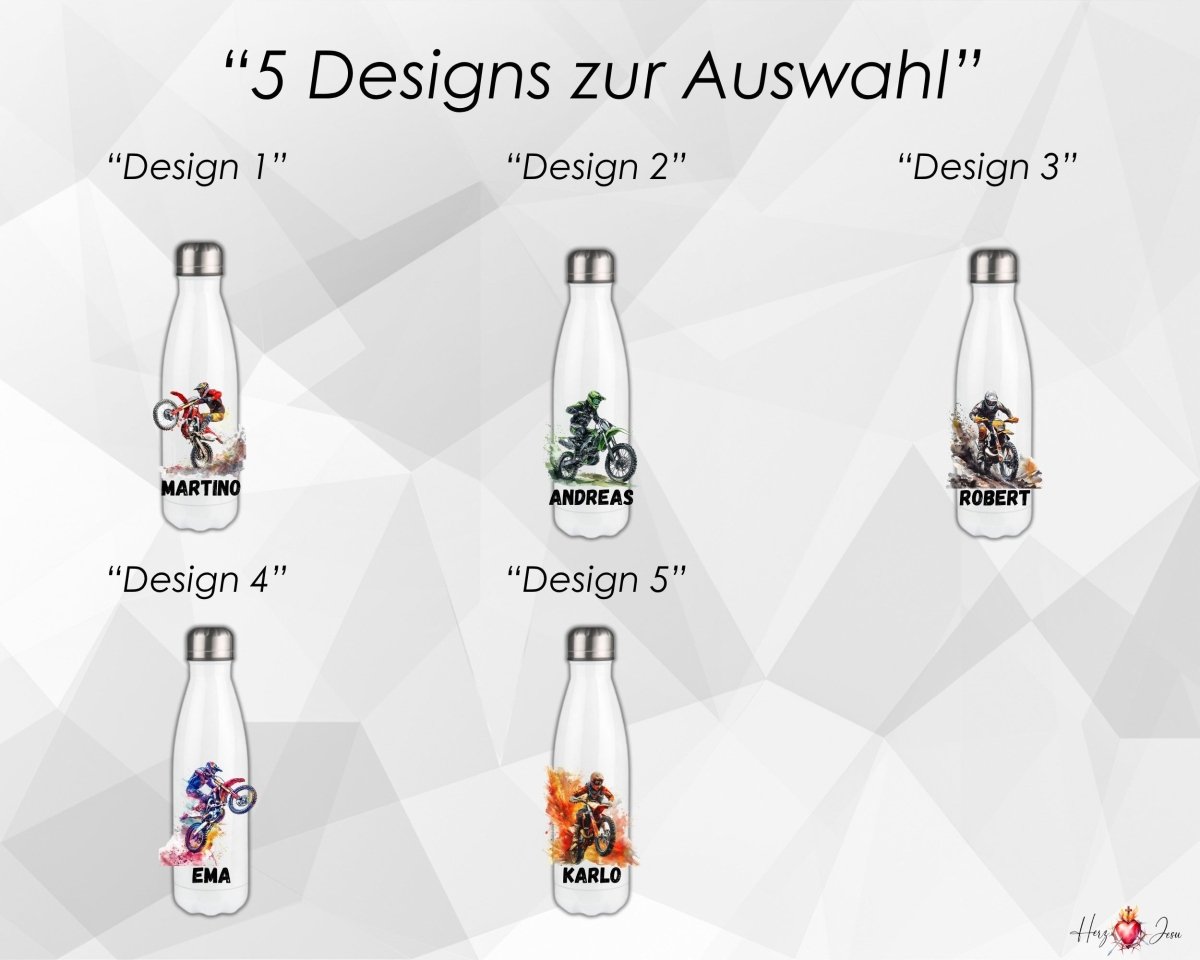 Personalisierte Trinkflasche mit Namen Thermobecher Geburtstag Motorcross_0030E - Herz Jesu