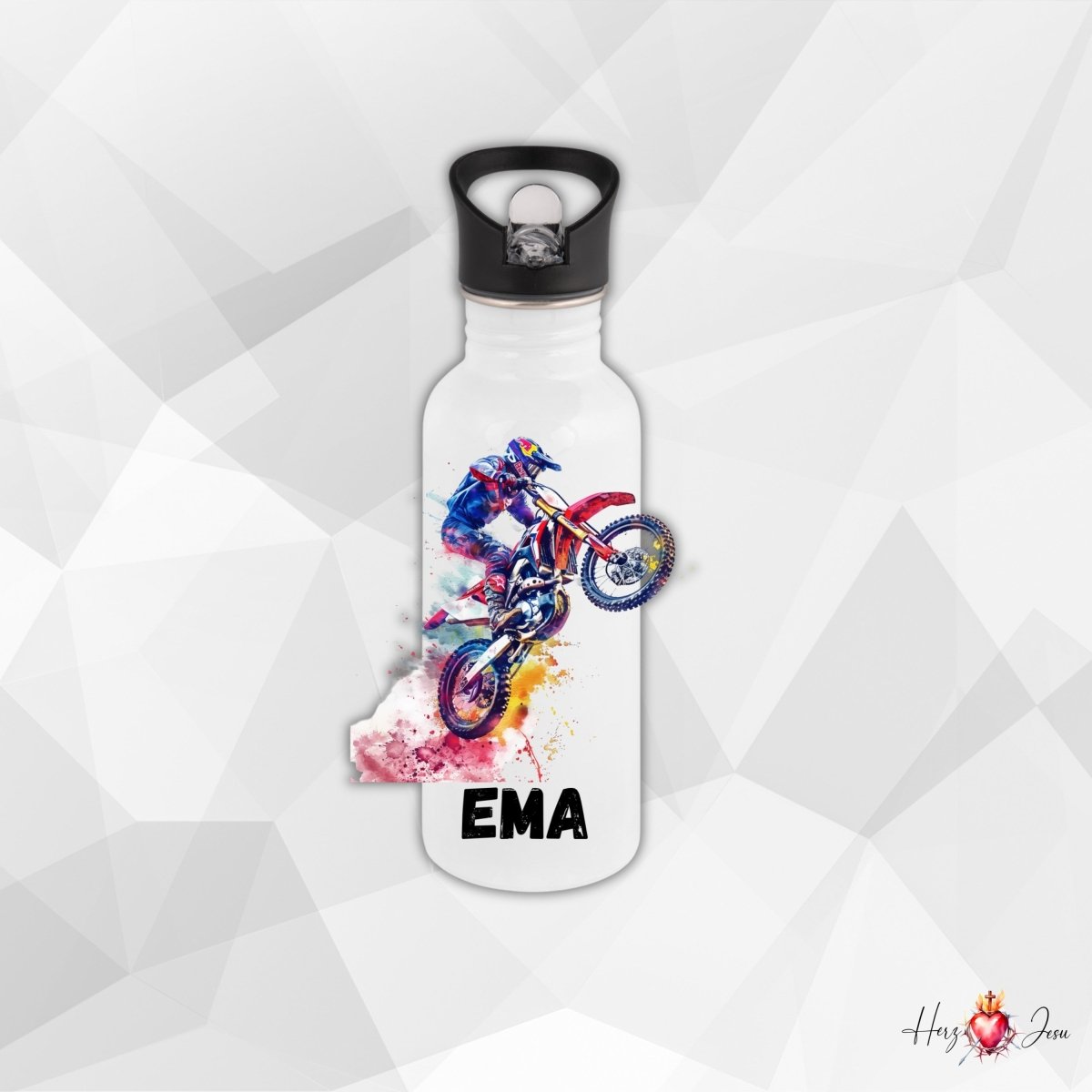 Personalisierte Trinkflasche mit Namen Thermobecher Geburtstag Motorcross_0030E - Herz Jesu
