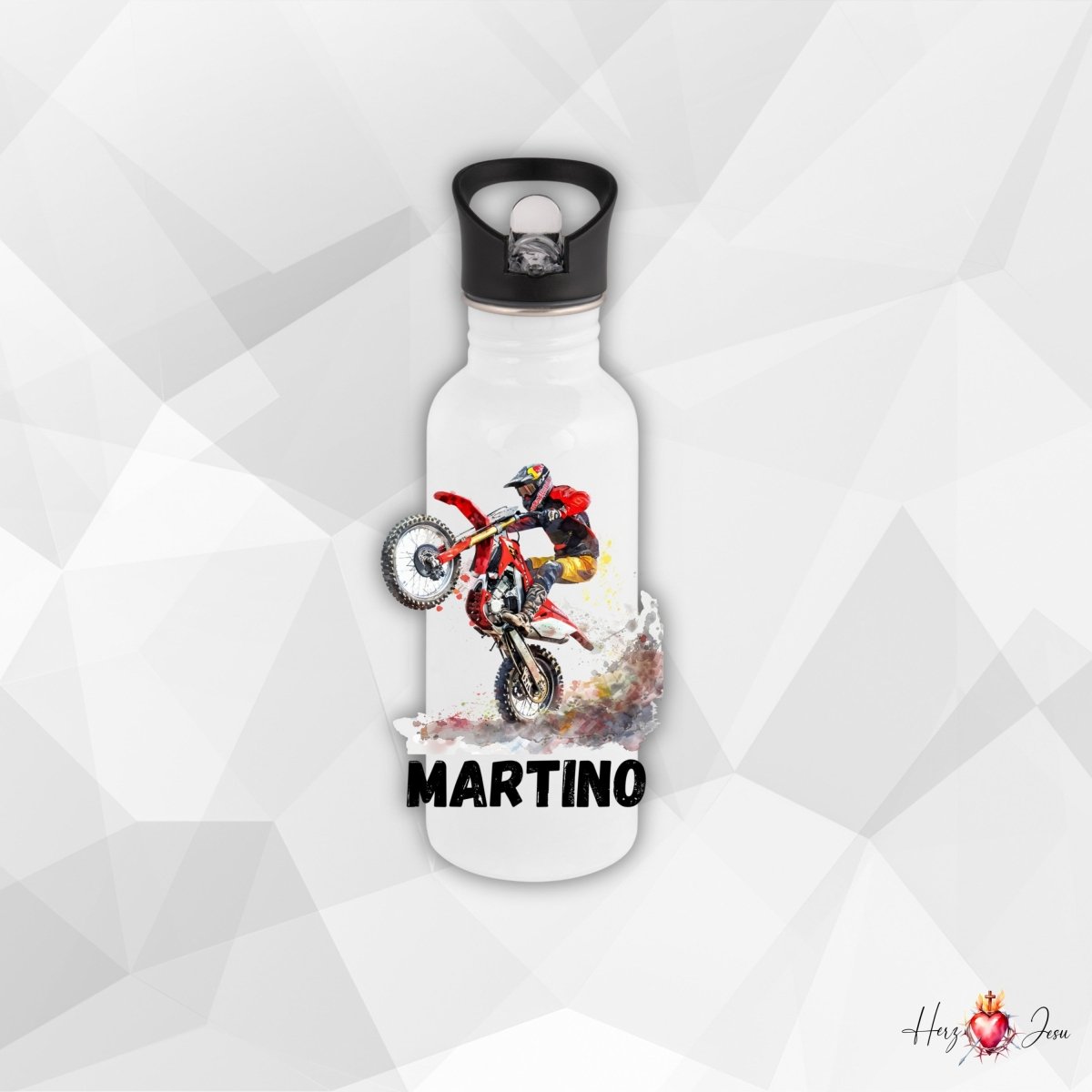 Personalisierte Trinkflasche mit Namen Thermobecher Geburtstag Motorcross_0030E - Herz Jesu
