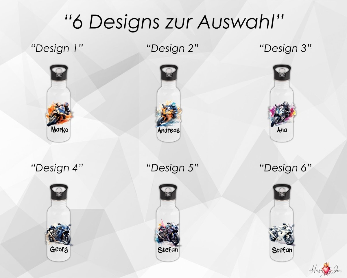 Personalisierte Trinkflasche mit Namen Thermobecher Geburtstag Motorrad_0023E - Herz Jesu