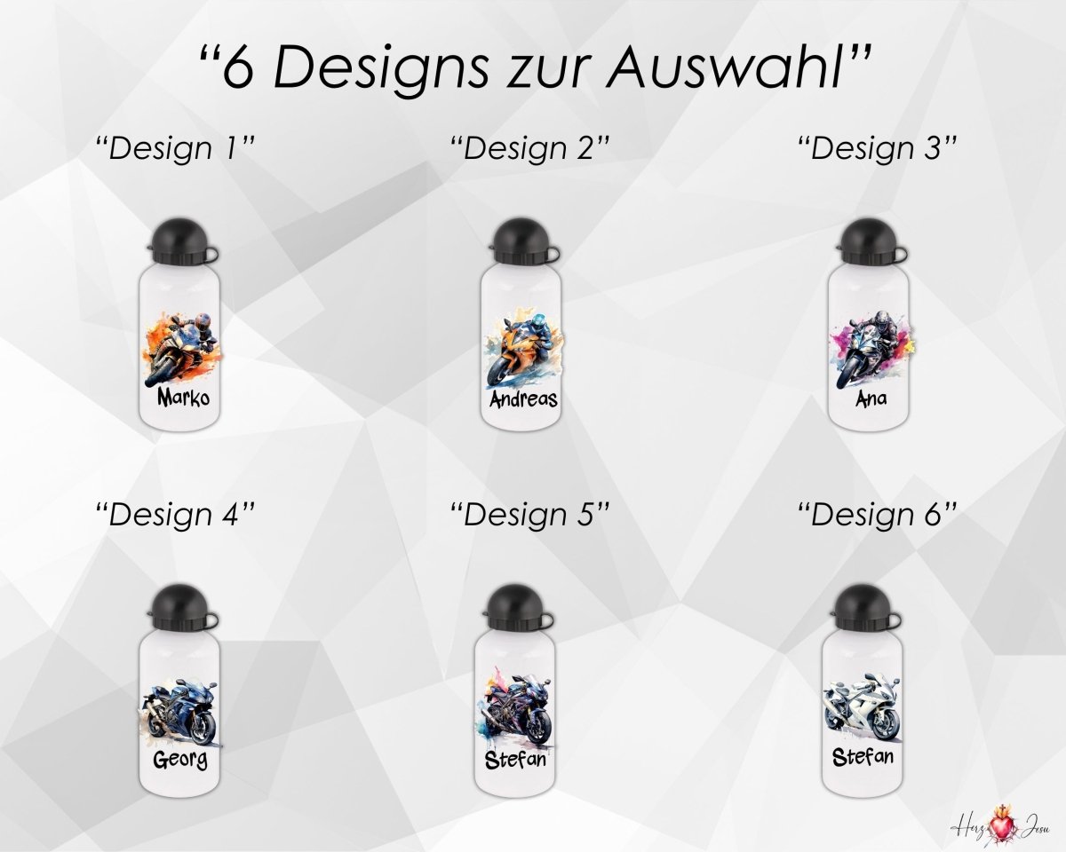 Personalisierte Trinkflasche mit Namen Thermobecher Geburtstag Motorrad_0023E - Herz Jesu