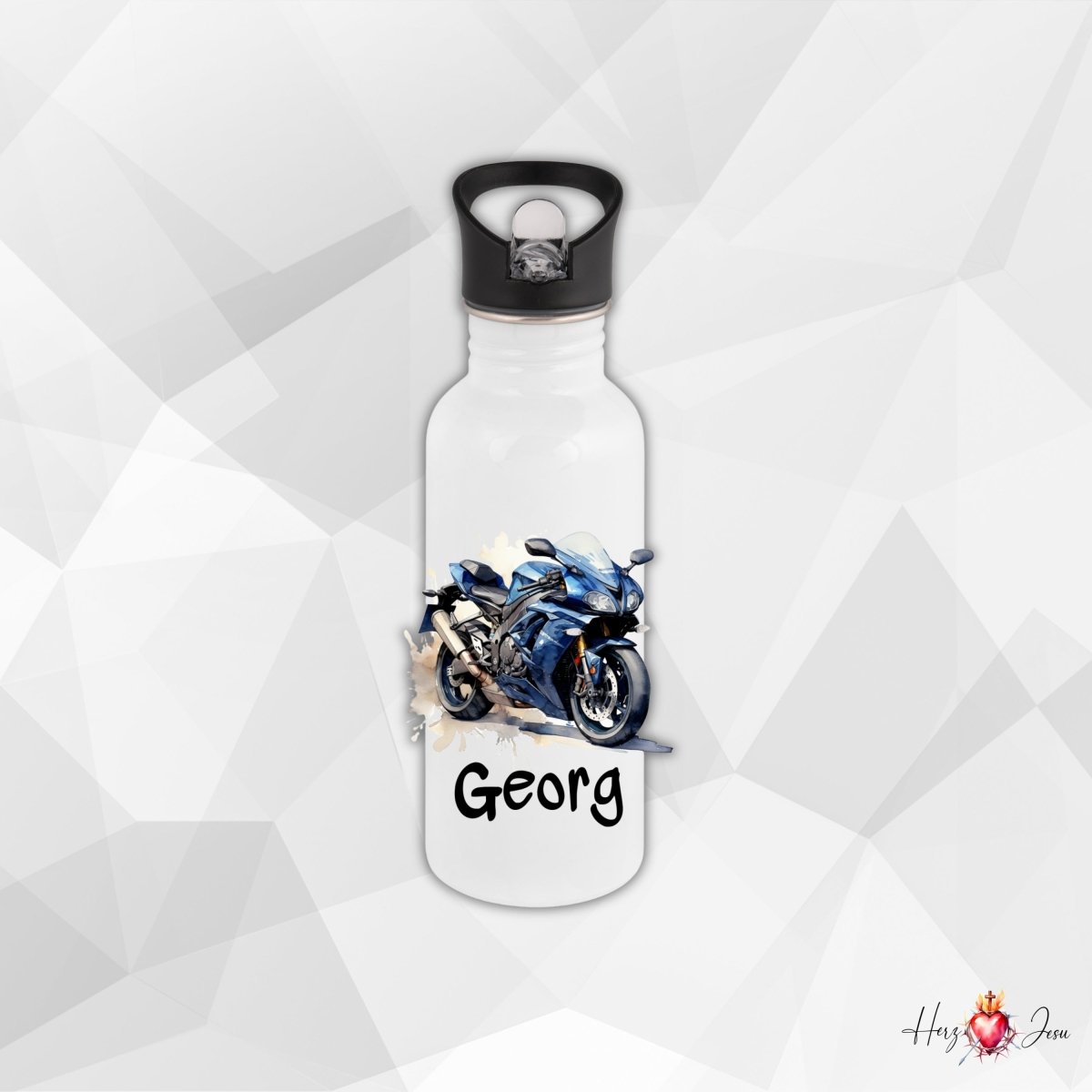 Personalisierte Trinkflasche mit Namen Thermobecher Geburtstag Motorrad_0023E - Herz Jesu
