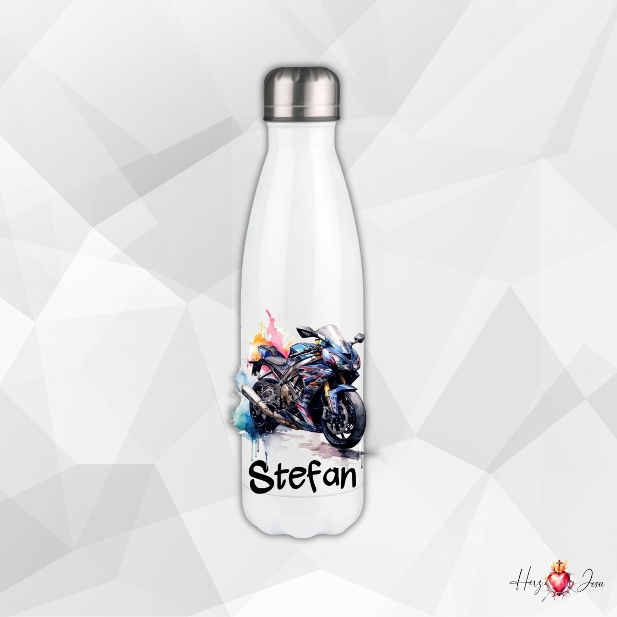 Personalisierte Trinkflasche mit Namen Thermobecher Geburtstag Motorrad_0023E - Herz Jesu