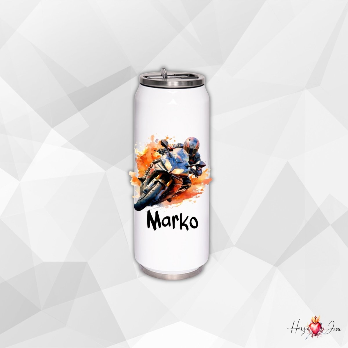 Personalisierte Trinkflasche mit Namen Thermobecher Geburtstag Motorrad_0023E - Herz Jesu