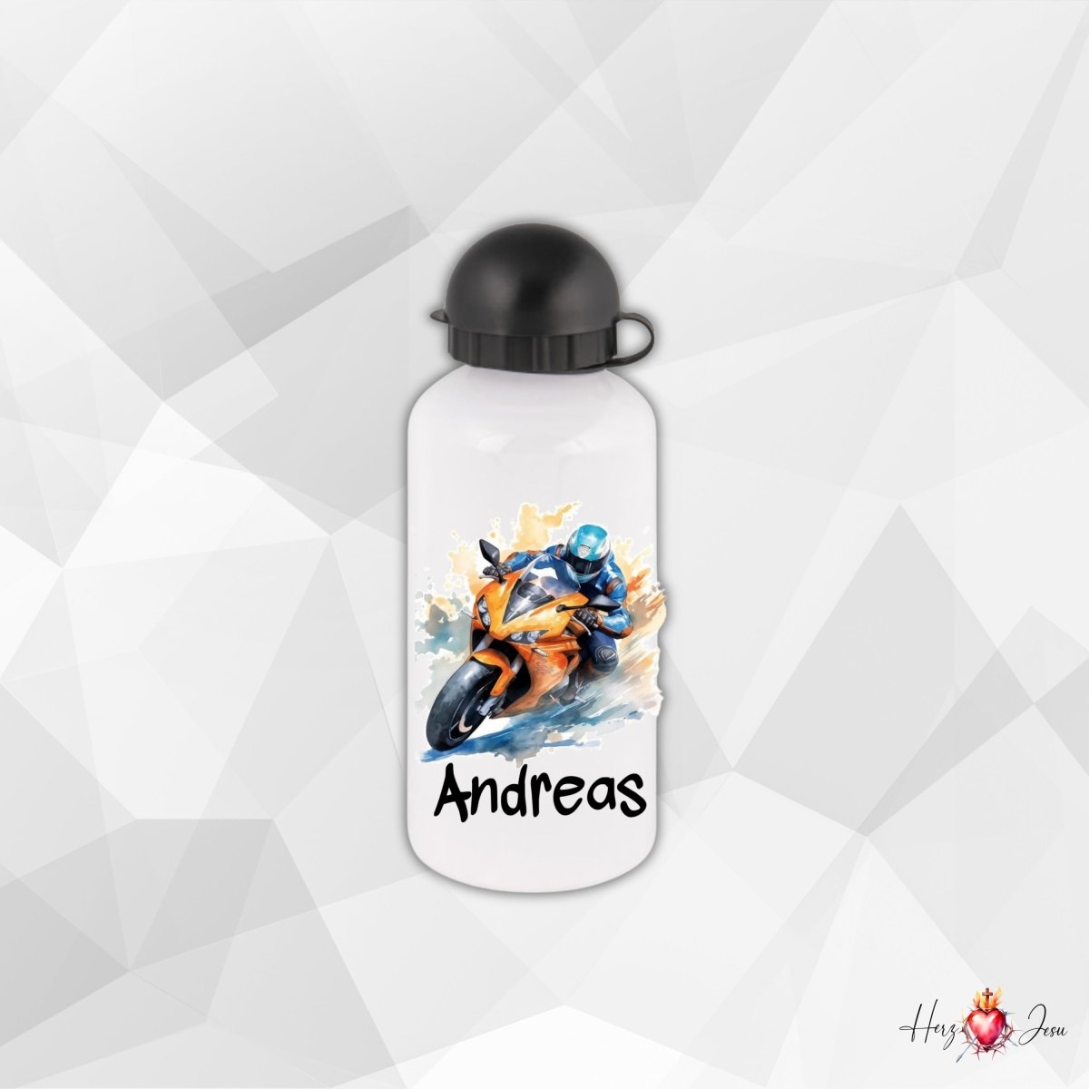 Personalisierte Trinkflasche mit Namen Thermobecher Geburtstag Motorrad_0023E - Herz Jesu