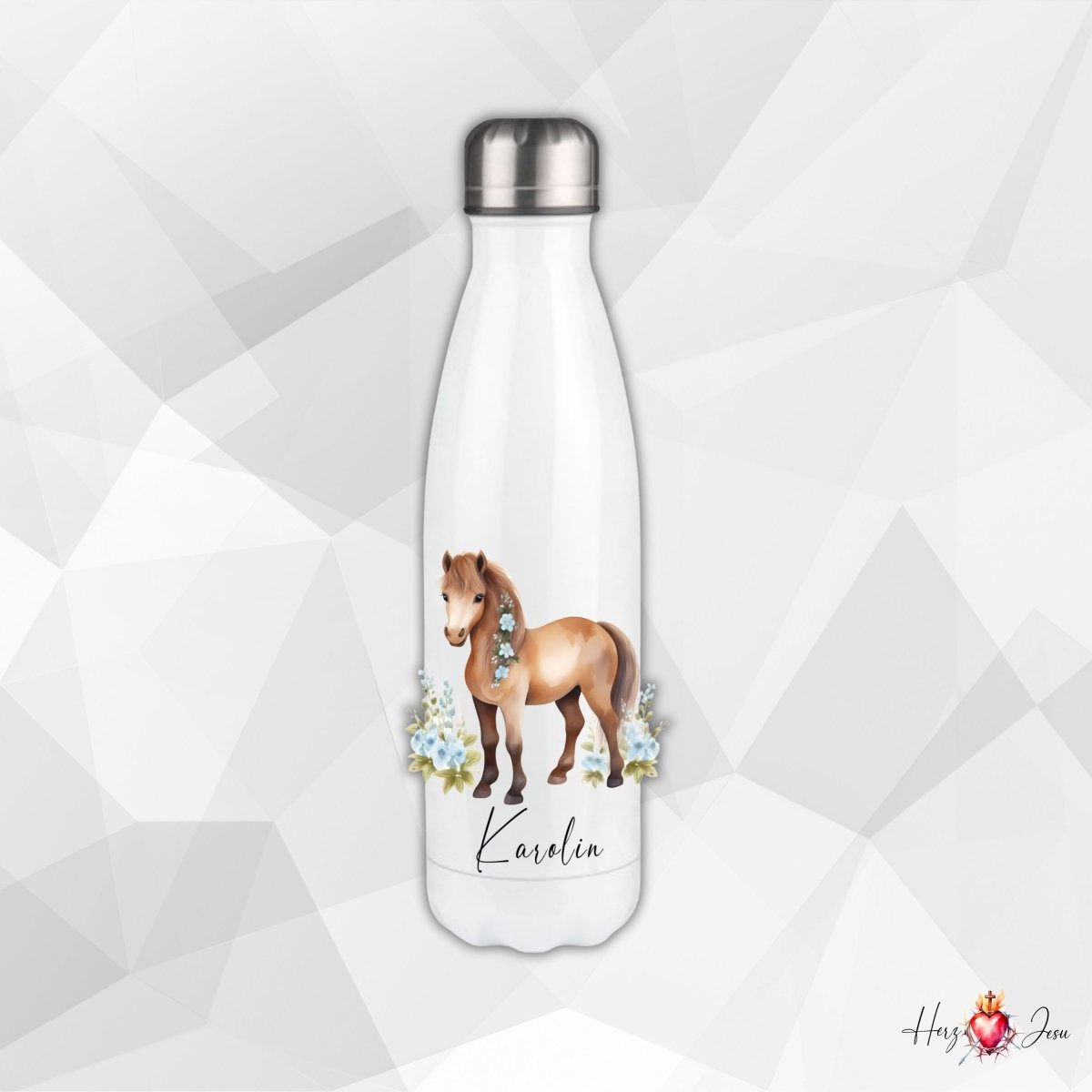 Personalisierte Trinkflasche mit Namen Thermobecher Geburtstag Pferde_0024E - Herz Jesu