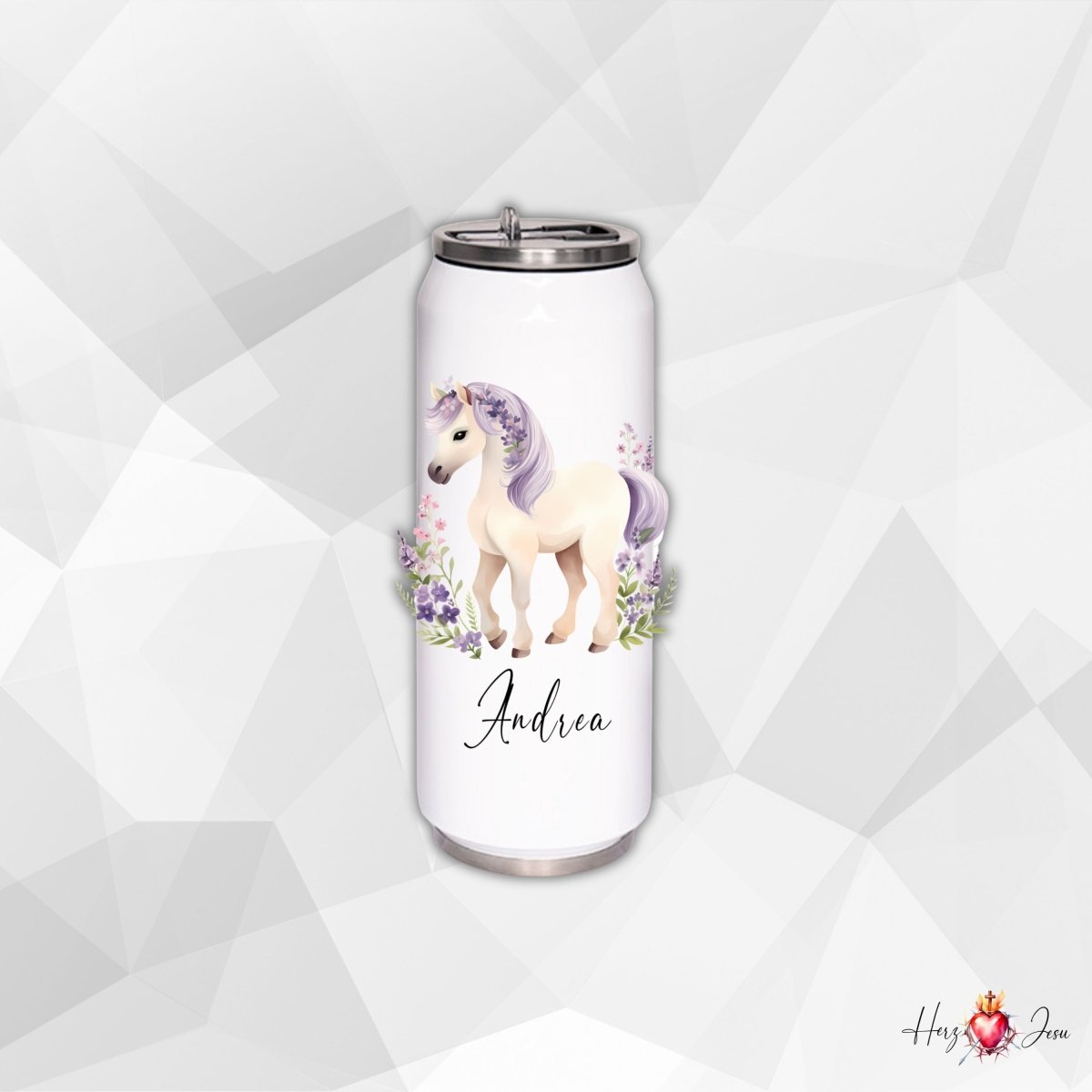 Personalisierte Trinkflasche mit Namen Thermobecher Geburtstag Pferde_0024E - Herz Jesu