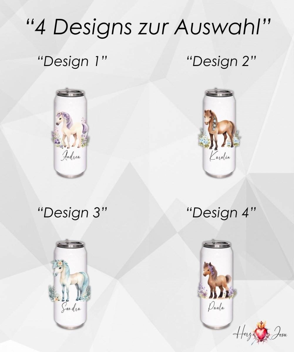 Personalisierte Trinkflasche mit Namen Thermobecher Geburtstag Pferde_0024E - Herz Jesu