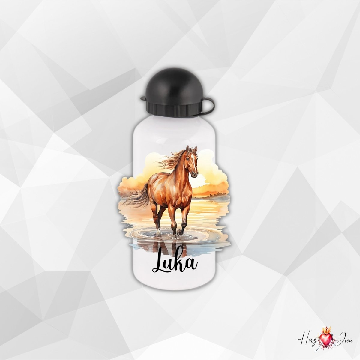 Personalisierte Trinkflasche mit Namen Thermobecher Geburtstag Pferde_0029E - Herz Jesu