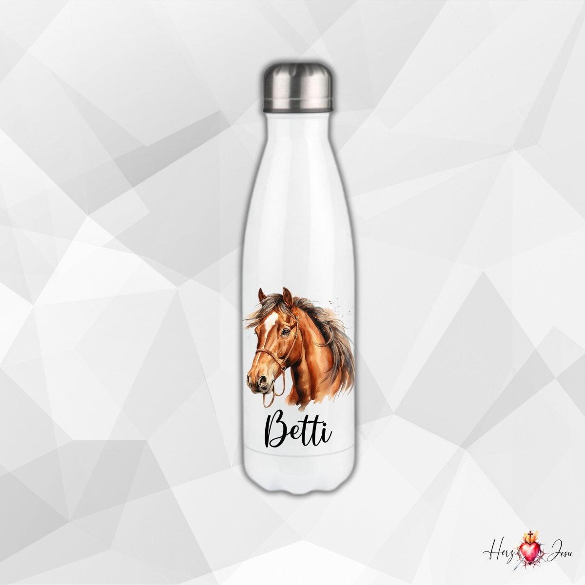 Personalisierte Trinkflasche mit Namen Thermobecher Geburtstag Pferde_0029E - Herz Jesu