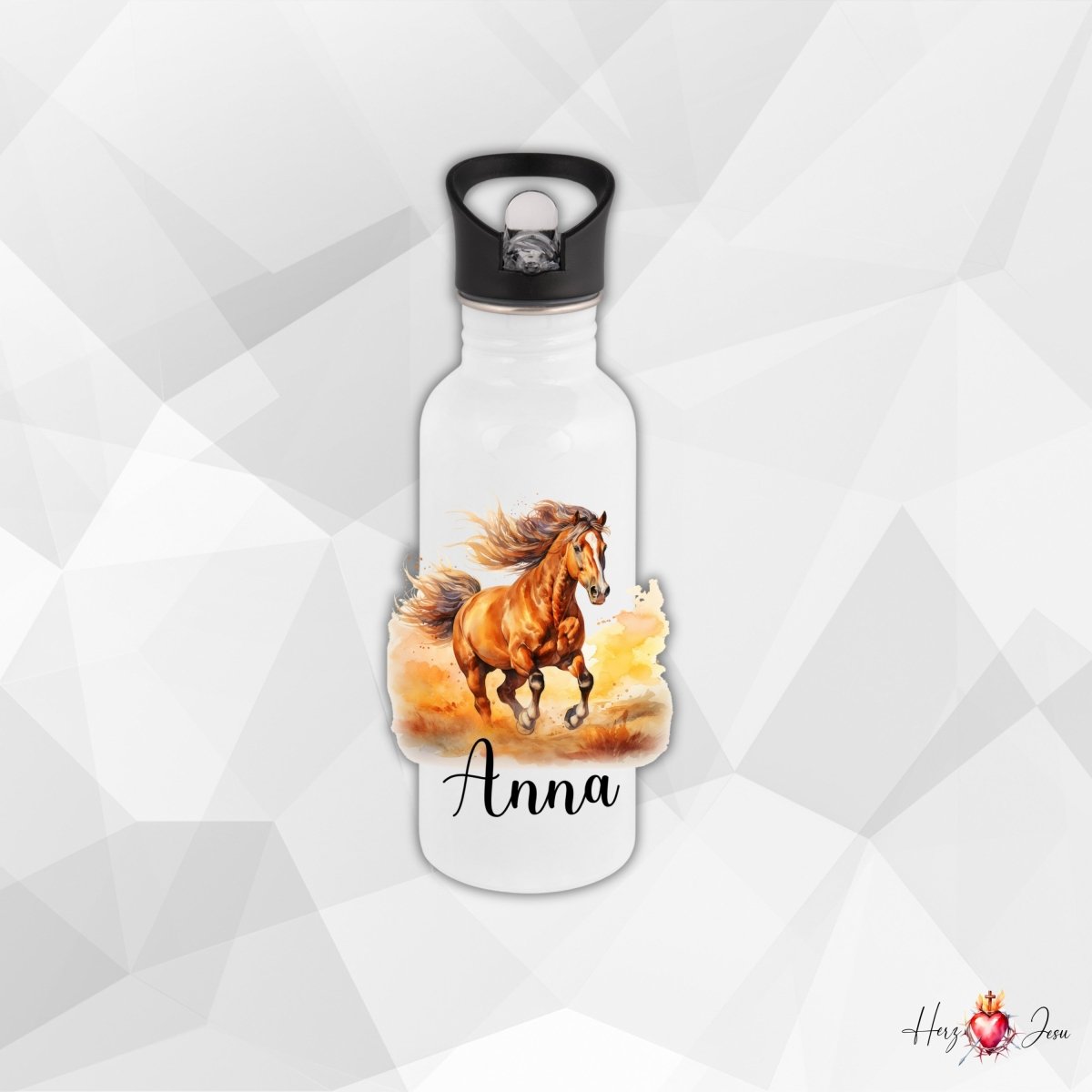 Personalisierte Trinkflasche mit Namen Thermobecher Geburtstag Pferde_0029E - Herz Jesu