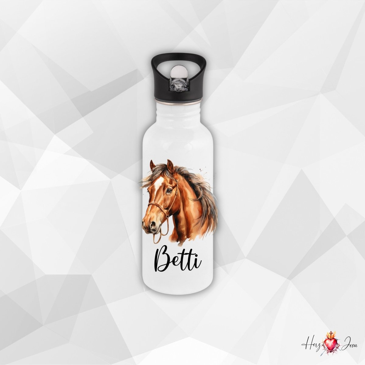 Personalisierte Trinkflasche mit Namen Thermobecher Geburtstag Pferde_0029E - Herz Jesu