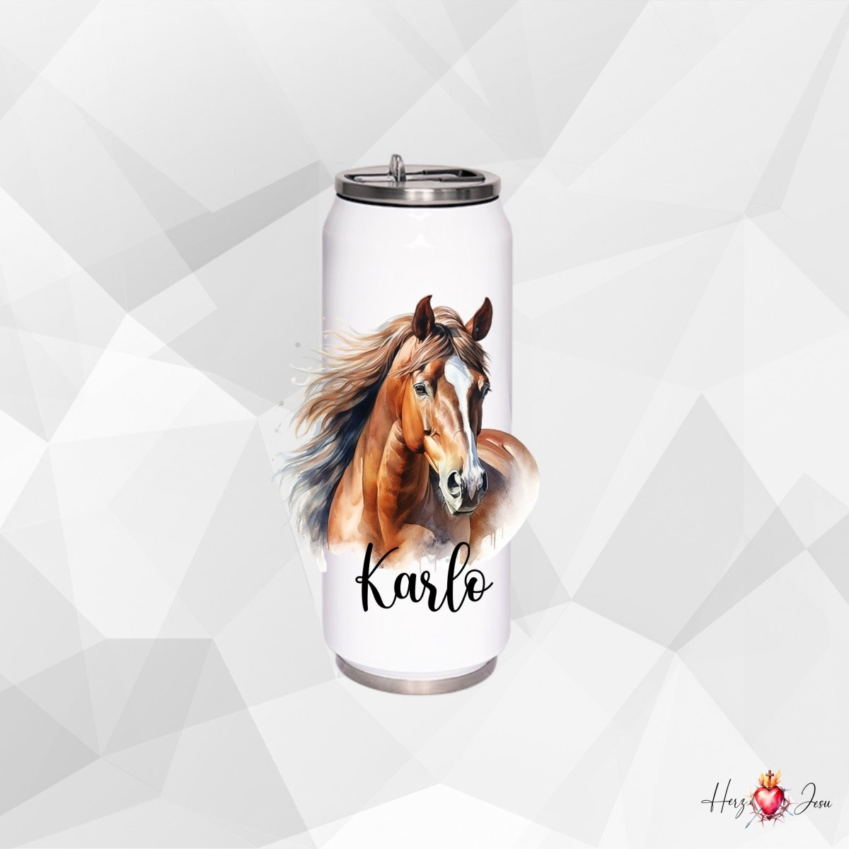 Personalisierte Trinkflasche mit Namen Thermobecher Geburtstag Pferde_0029E - Herz Jesu
