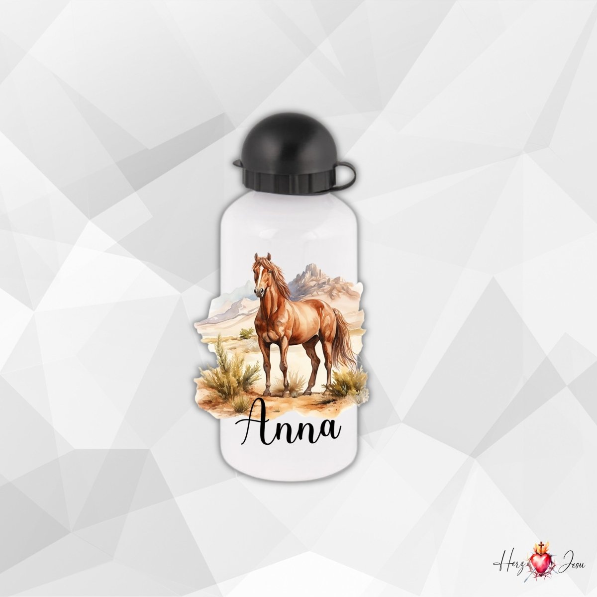 Personalisierte Trinkflasche mit Namen Thermobecher Geburtstag Pferde_0029E - Herz Jesu