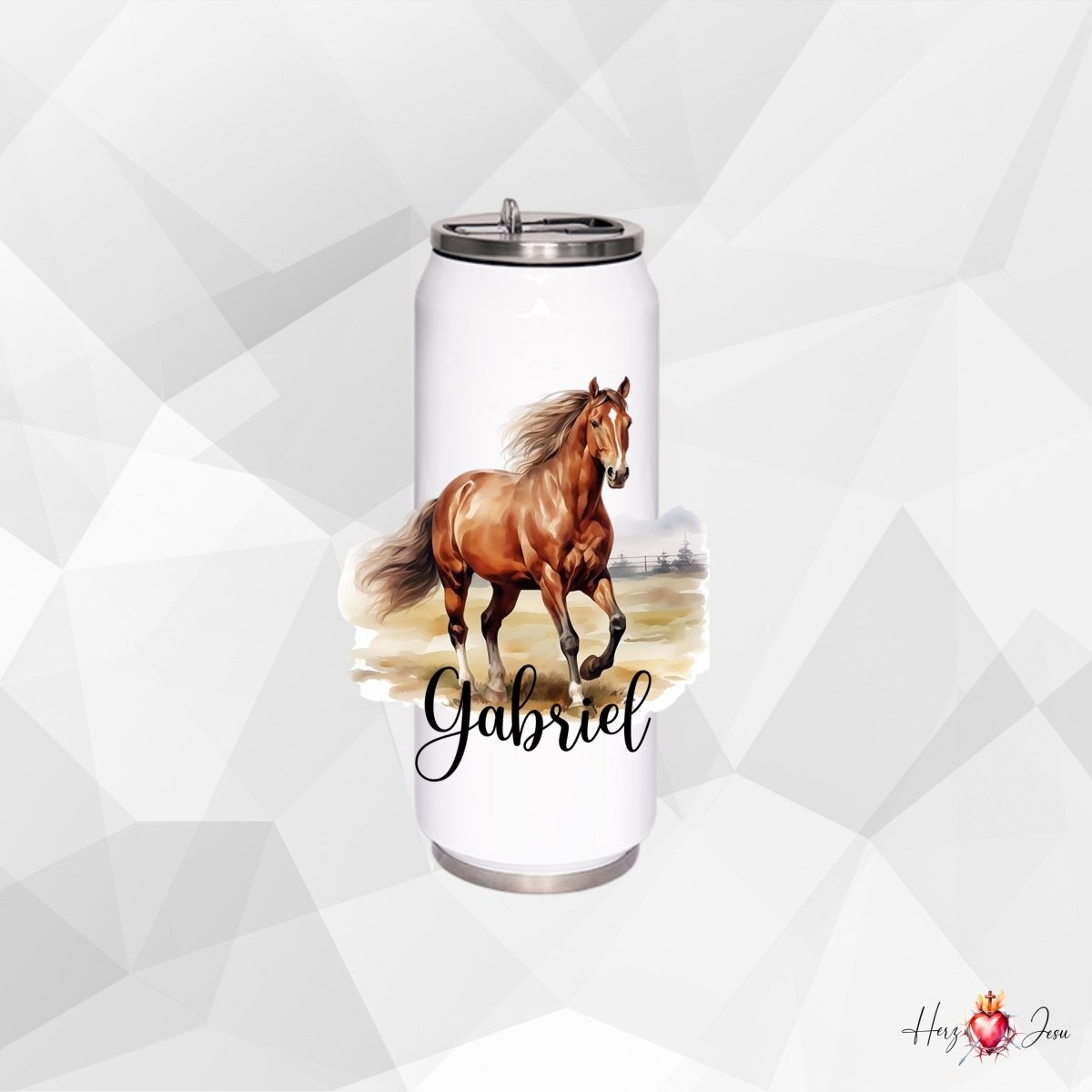 Personalisierte Trinkflasche mit Namen Thermobecher Geburtstag Pferde_0029E - Herz Jesu