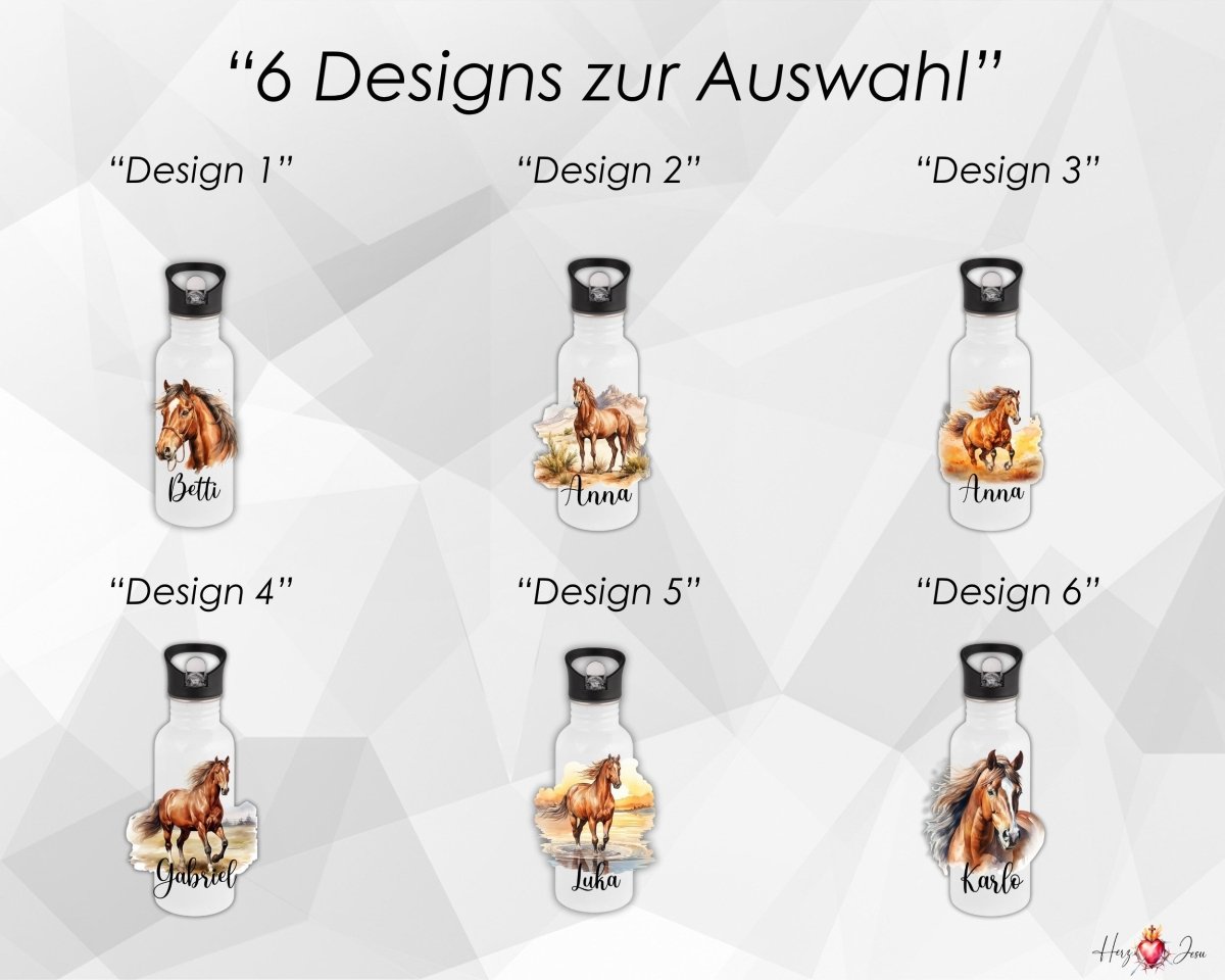 Personalisierte Trinkflasche mit Namen Thermobecher Geburtstag Pferde_0029E - Herz Jesu