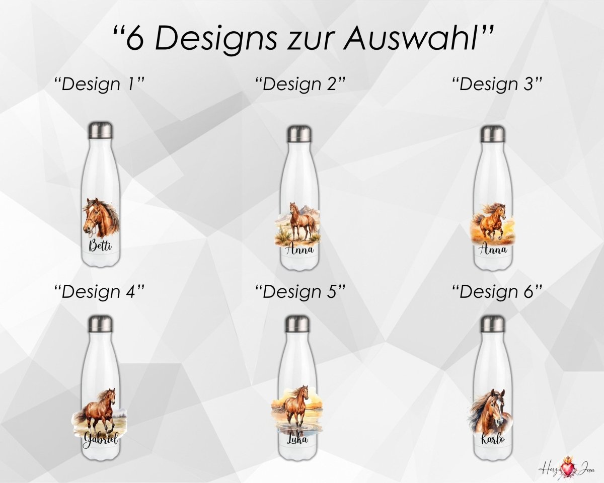 Personalisierte Trinkflasche mit Namen Thermobecher Geburtstag Pferde_0029E - Herz Jesu
