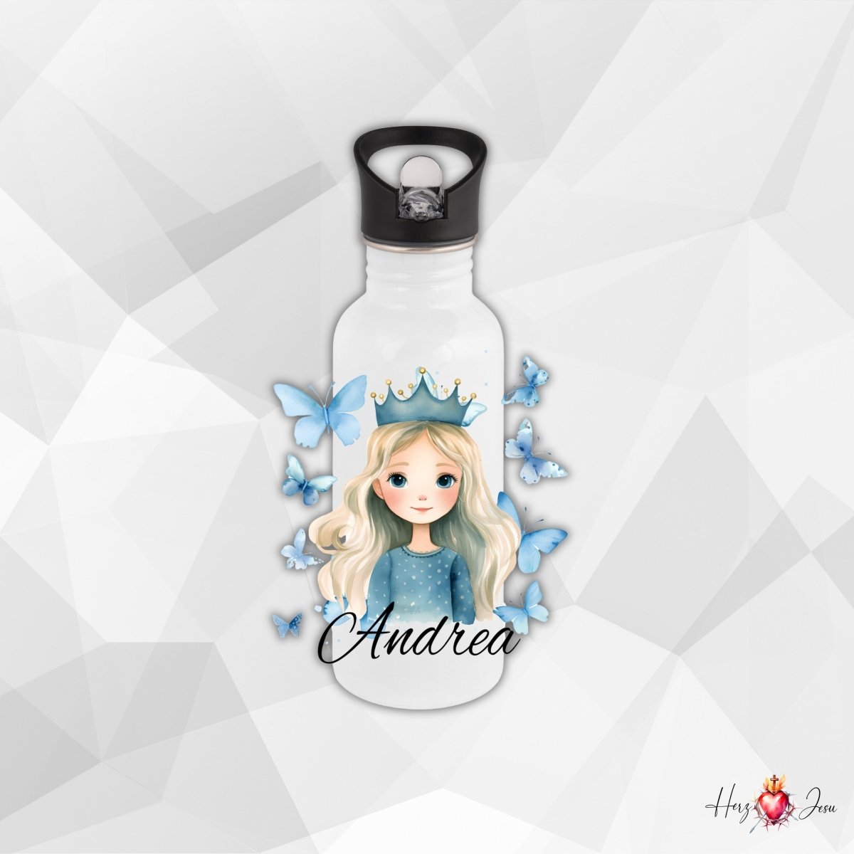 Personalisierte Trinkflasche mit Namen Thermobecher Geburtstag Prinzessin_0016E - Herz Jesu