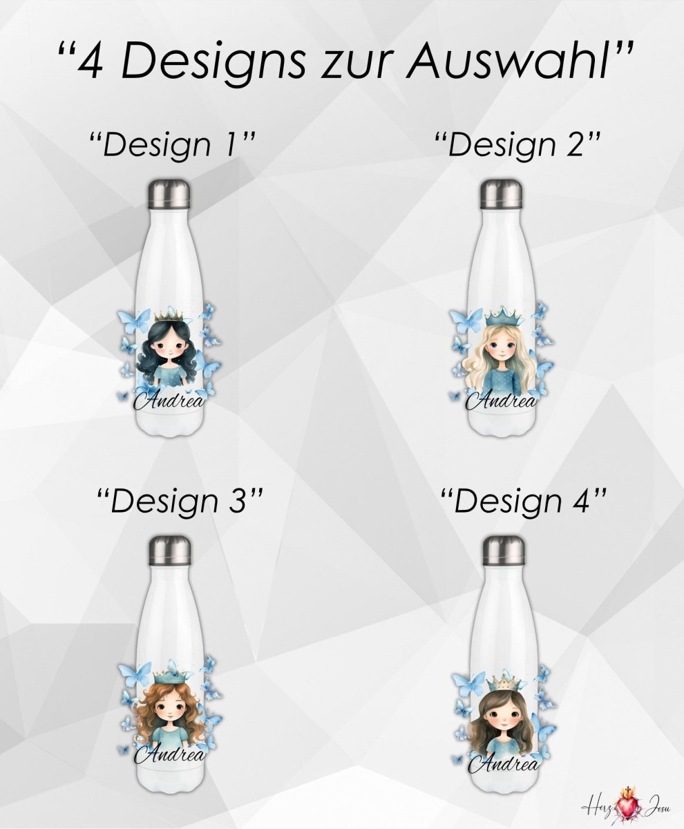 Personalisierte Trinkflasche mit Namen Thermobecher Geburtstag Prinzessin_0016E - Herz Jesu