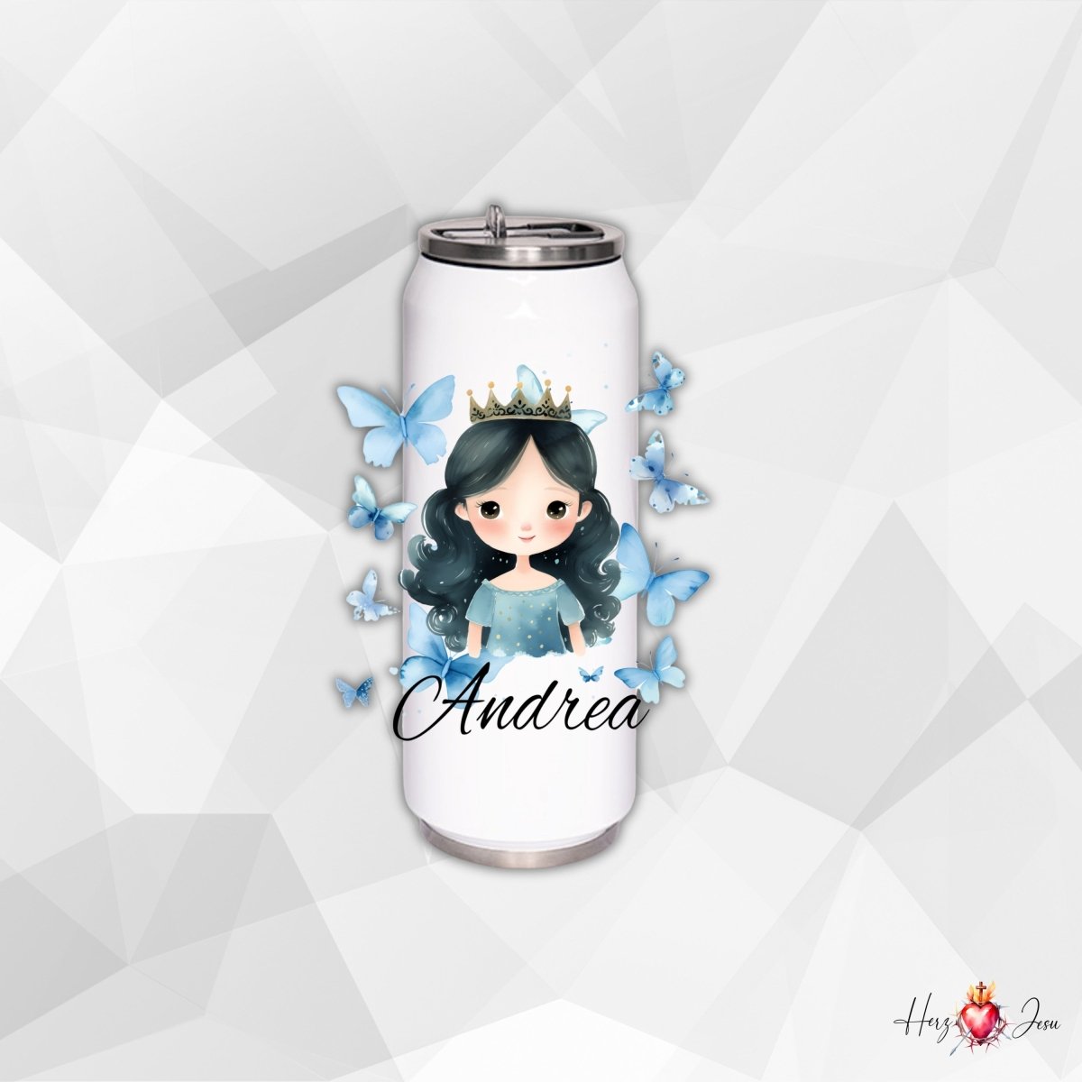 Personalisierte Trinkflasche mit Namen Thermobecher Geburtstag Prinzessin_0016E - Herz Jesu