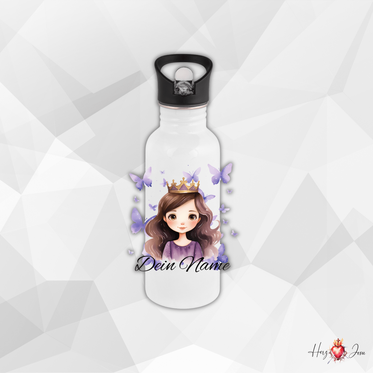 Personalisierte Trinkflasche mit Namen Thermobecher Geburtstag Prinzessin_0020E - Herz Jesu