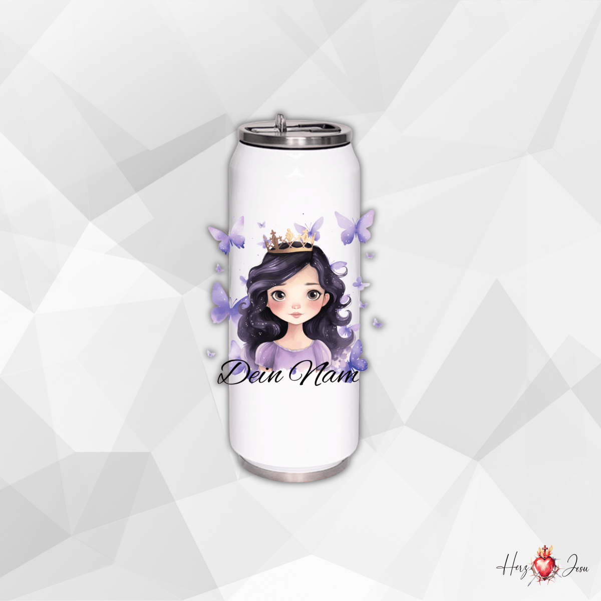 Personalisierte Trinkflasche mit Namen Thermobecher Geburtstag Prinzessin_0020E - Herz Jesu
