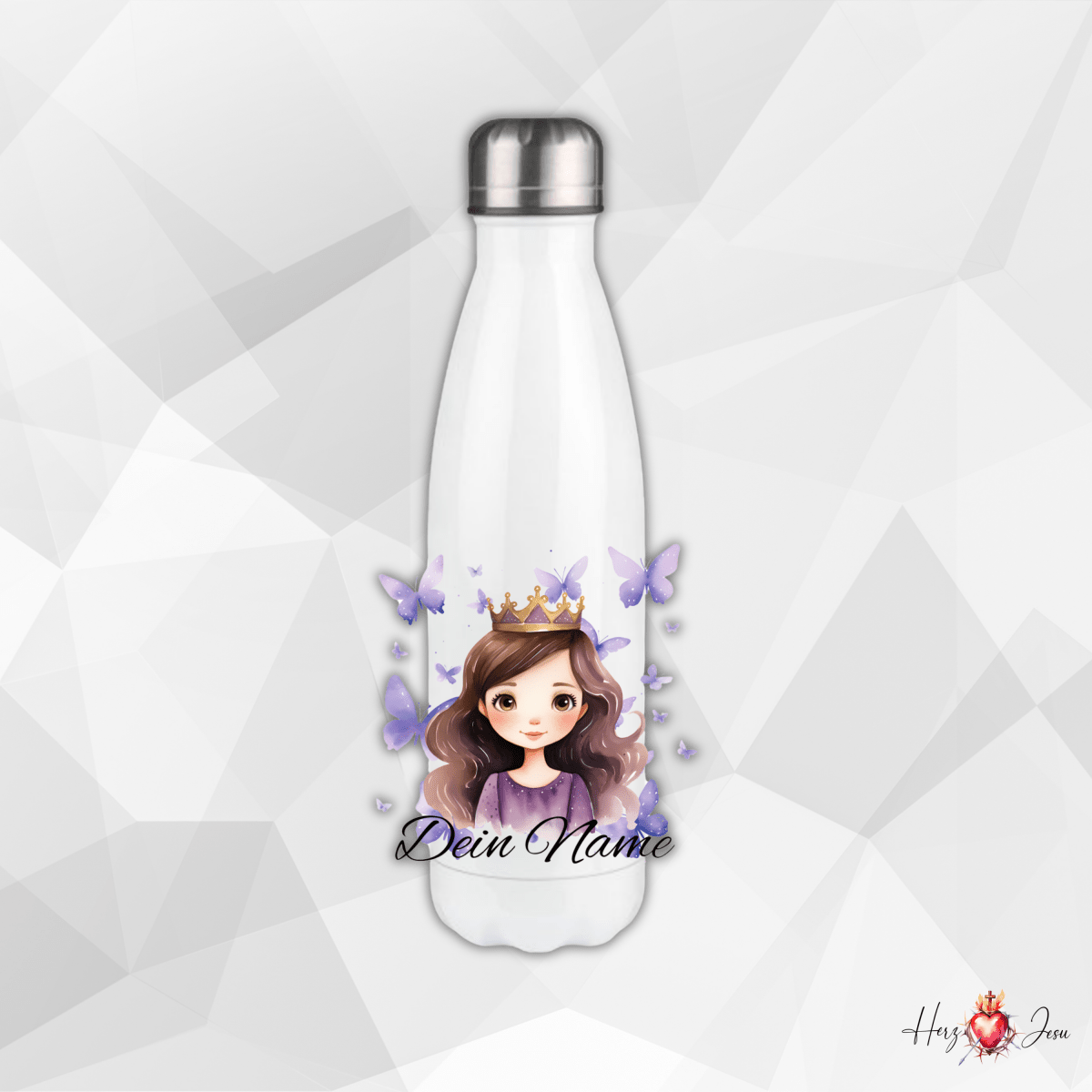 Personalisierte Trinkflasche mit Namen Thermobecher Geburtstag Prinzessin_0020E - Herz Jesu