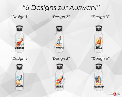 Personalisierte Trinkflasche mit Namen Thermobecher Geburtstag Rakete_0027E - Herz Jesu