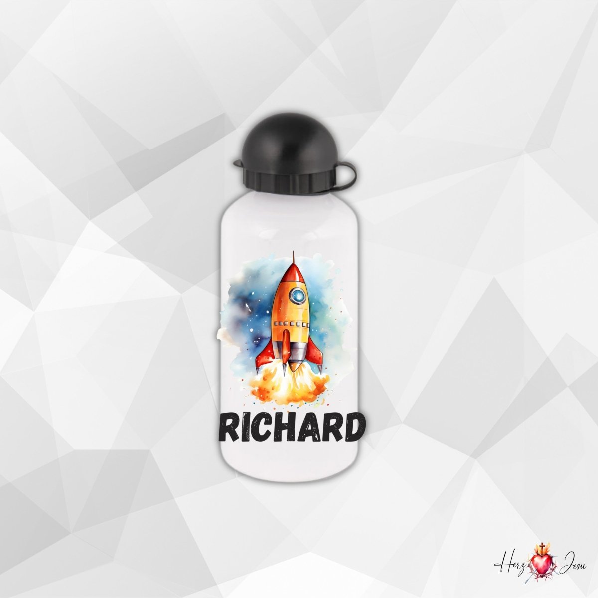 Personalisierte Trinkflasche mit Namen Thermobecher Geburtstag Rakete_0027E - Herz Jesu