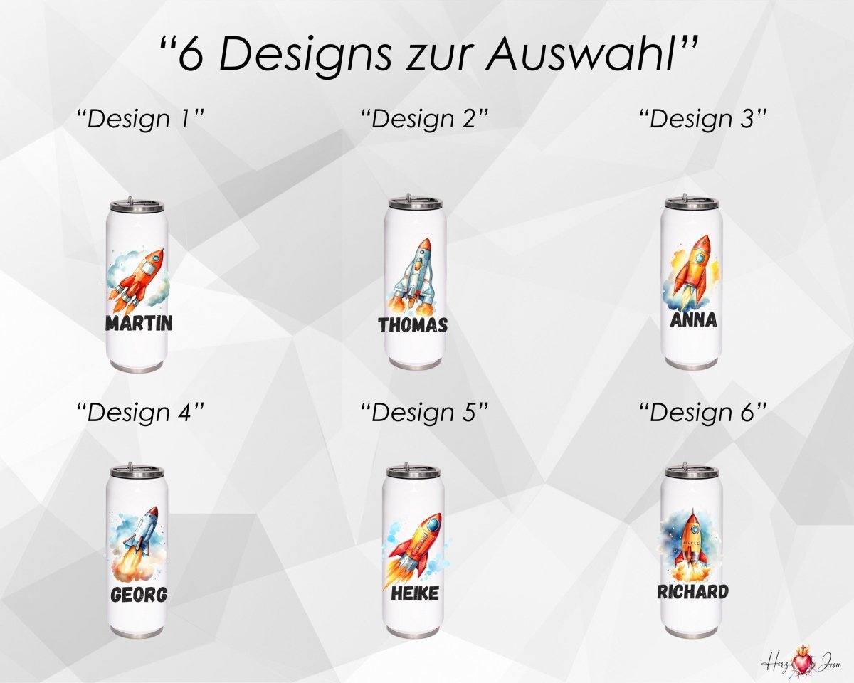 Personalisierte Trinkflasche mit Namen Thermobecher Geburtstag Rakete_0027E - Herz Jesu
