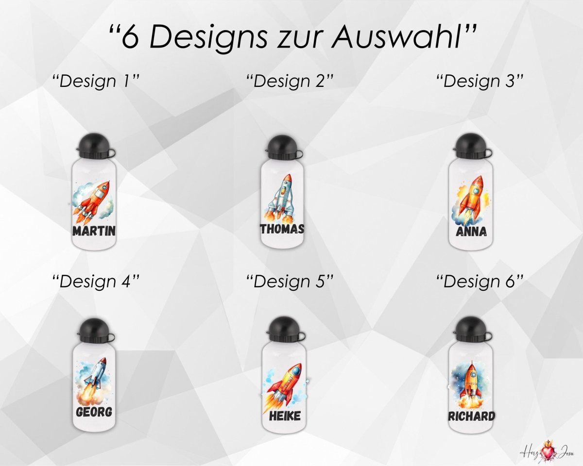 Personalisierte Trinkflasche mit Namen Thermobecher Geburtstag Rakete_0027E - Herz Jesu
