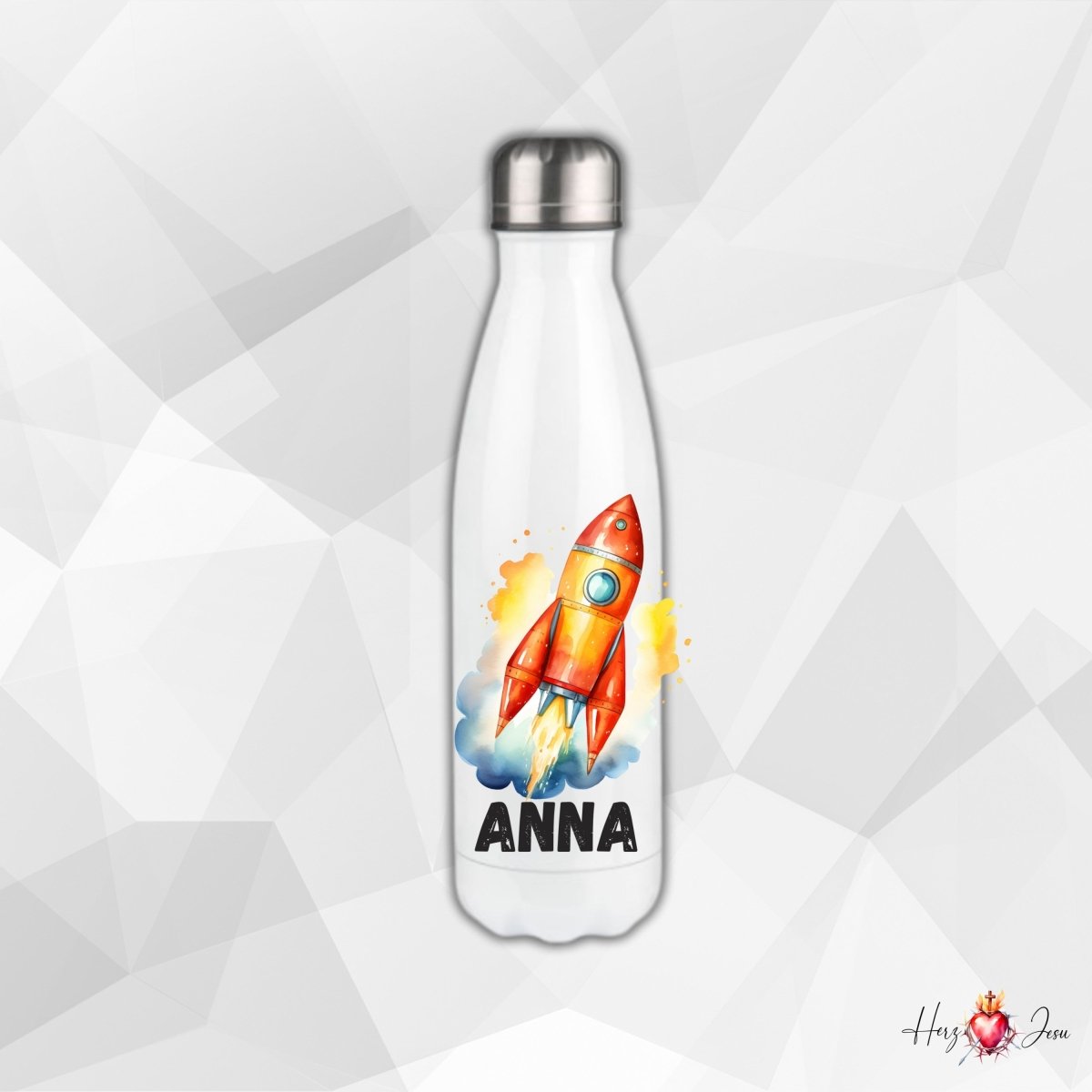 Personalisierte Trinkflasche mit Namen Thermobecher Geburtstag Rakete_0027E - Herz Jesu