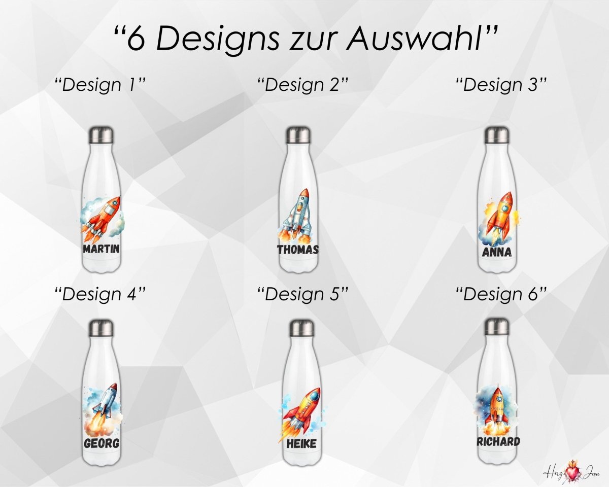 Personalisierte Trinkflasche mit Namen Thermobecher Geburtstag Rakete_0027E - Herz Jesu