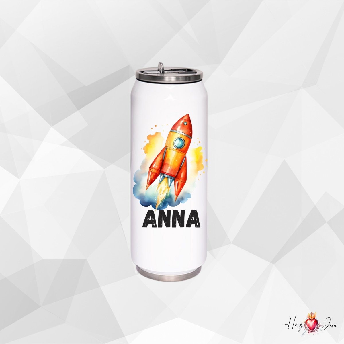 Personalisierte Trinkflasche mit Namen Thermobecher Geburtstag Rakete_0027E - Herz Jesu