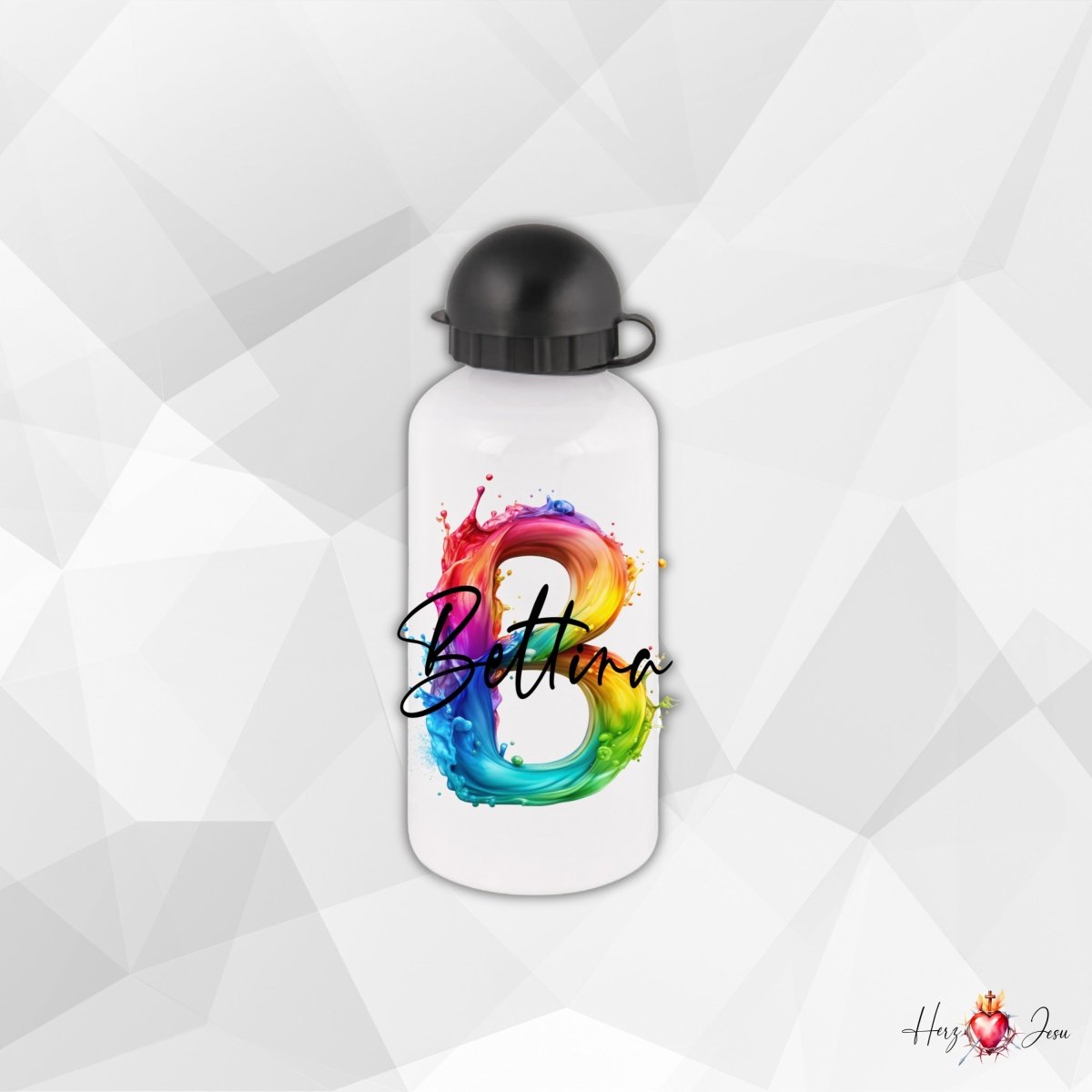Personalisierte Trinkflasche mit Namen Thermobecher Geburtstag Regenbogen_0025E - Herz Jesu