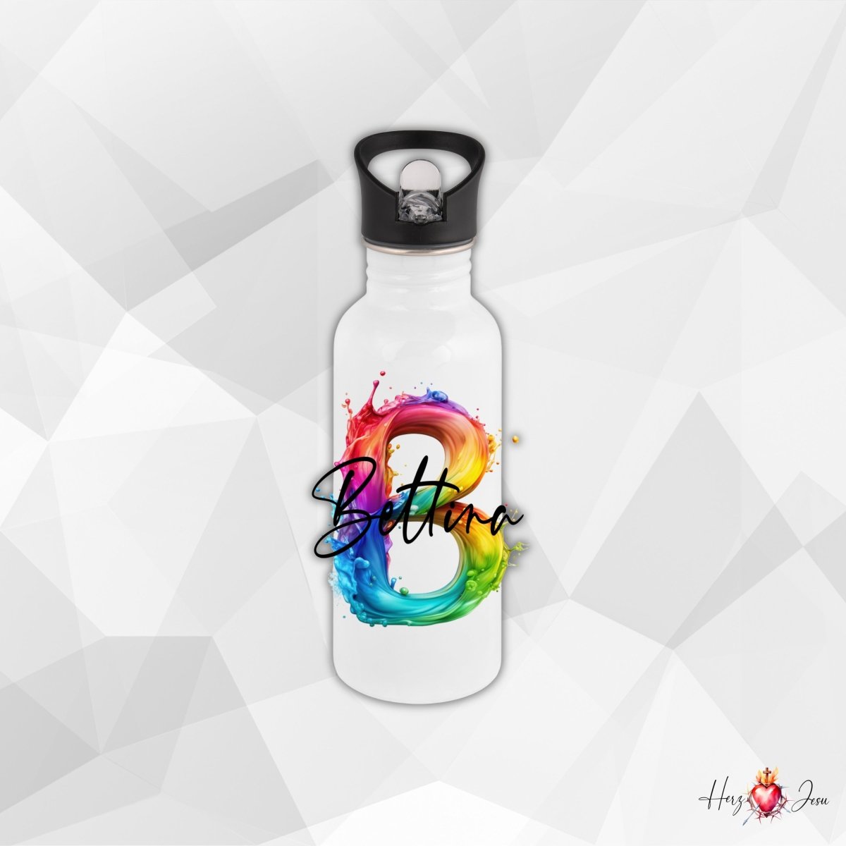 Personalisierte Trinkflasche mit Namen Thermobecher Geburtstag Regenbogen_0025E - Herz Jesu