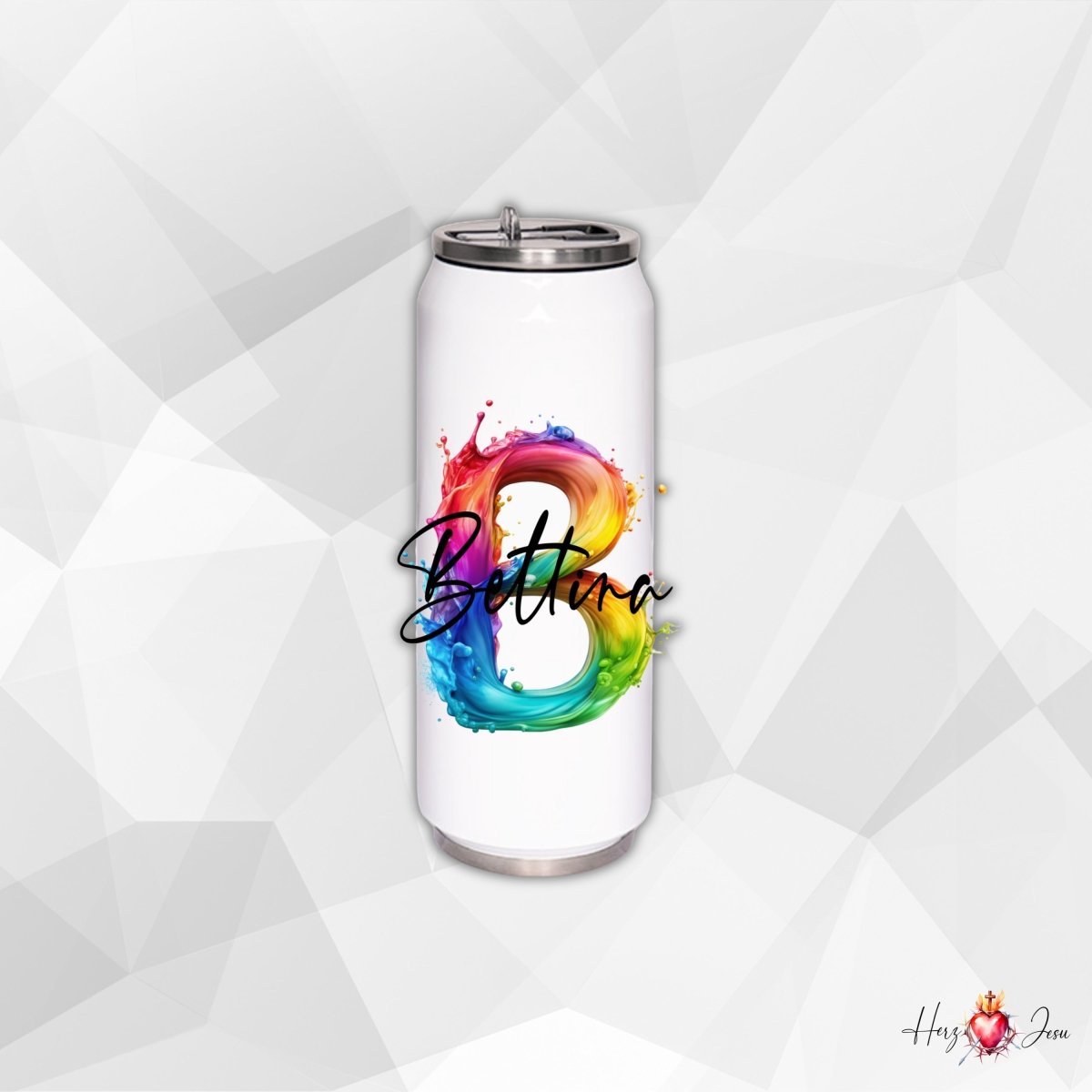 Personalisierte Trinkflasche mit Namen Thermobecher Geburtstag Regenbogen_0025E - Herz Jesu